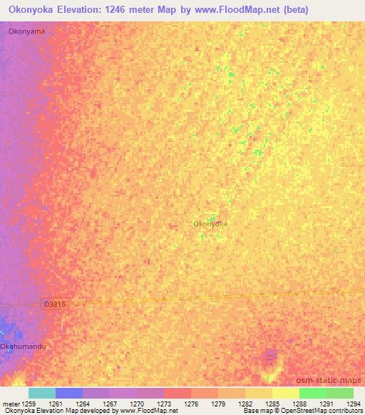 Okonyoka,Namibia Elevation Map