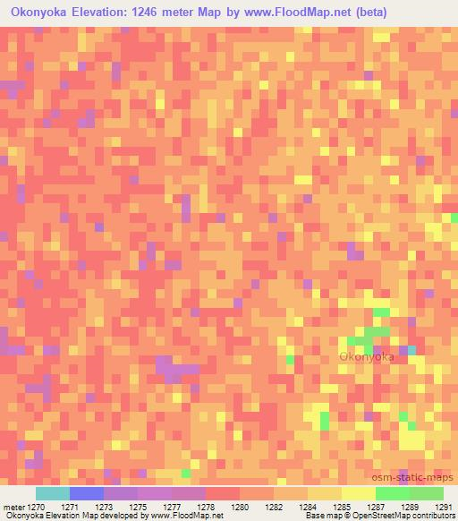 Okonyoka,Namibia Elevation Map
