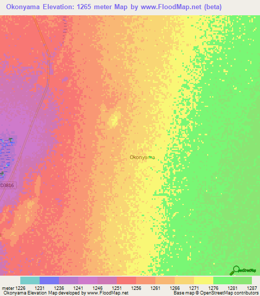 Okonyama,Namibia Elevation Map