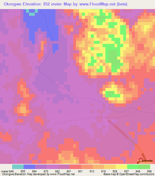 Okongwe,Namibia Elevation Map