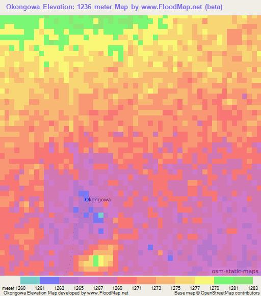 Okongowa,Namibia Elevation Map