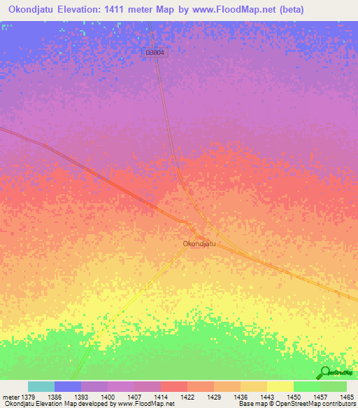 Okondjatu,Namibia Elevation Map