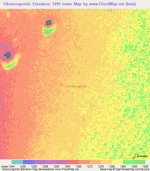 Okomungondo,Namibia Elevation Map