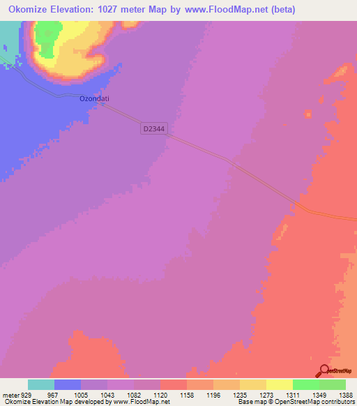 Okomize,Namibia Elevation Map