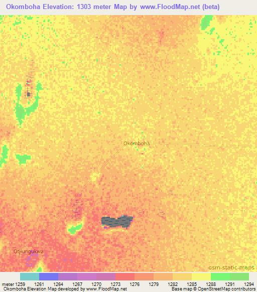 Okomboha,Namibia Elevation Map