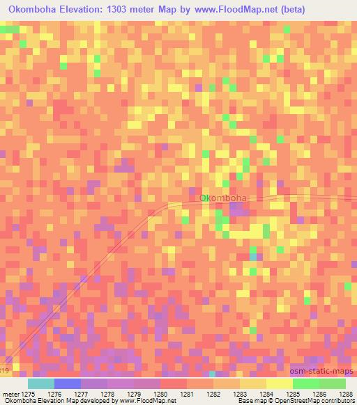 Okomboha,Namibia Elevation Map