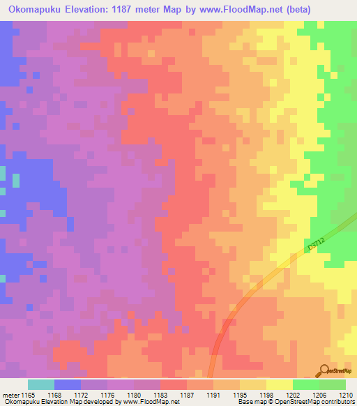 Okomapuku,Namibia Elevation Map
