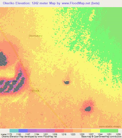 Okeriko,Namibia Elevation Map