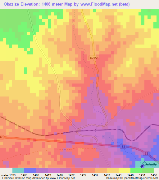 Okazize,Namibia Elevation Map