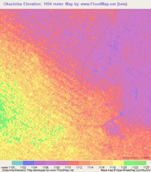Okazimba,Namibia Elevation Map