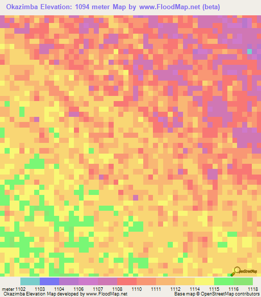 Okazimba,Namibia Elevation Map