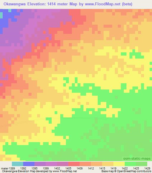 Okawangwa,Namibia Elevation Map