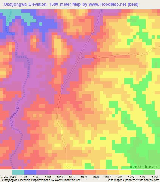 Okatjongwa,Namibia Elevation Map