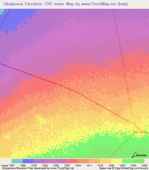 Okatjaveva,Namibia Elevation Map