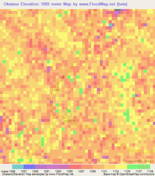 Okatana,Namibia Elevation Map