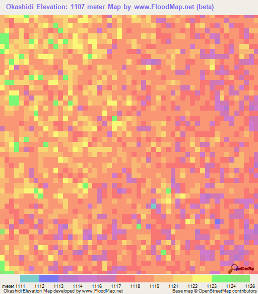 Okashidi,Namibia Elevation Map
