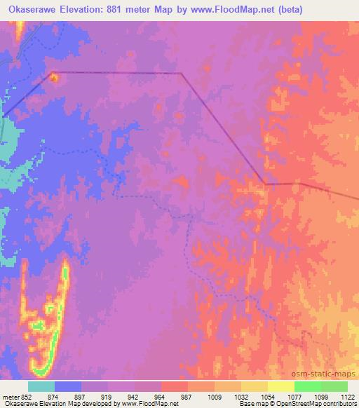 Okaserawe,Namibia Elevation Map
