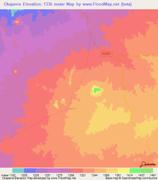 Okaperre,Namibia Elevation Map