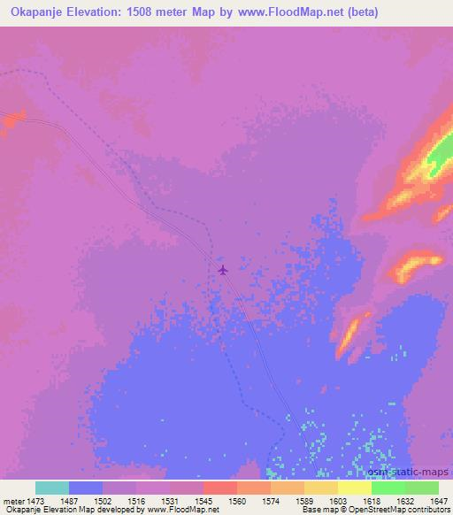Okapanje,Namibia Elevation Map