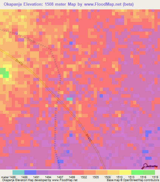 Okapanje,Namibia Elevation Map