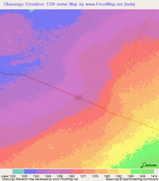 Okanungu,Namibia Elevation Map