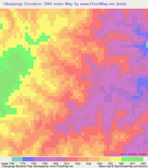 Okanjanga,Namibia Elevation Map