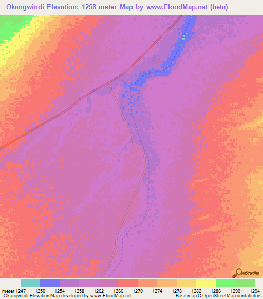 Okangwindi,Namibia Elevation Map