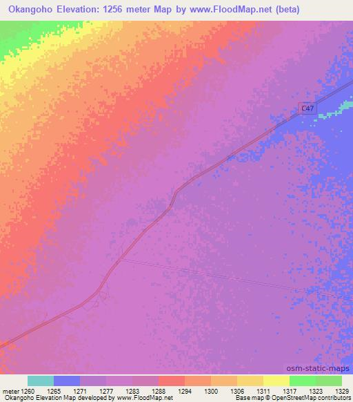Okangoho,Namibia Elevation Map