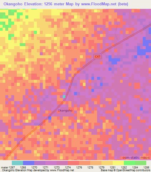 Okangoho,Namibia Elevation Map