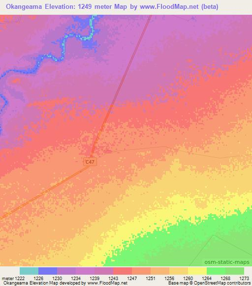 Okangeama,Namibia Elevation Map
