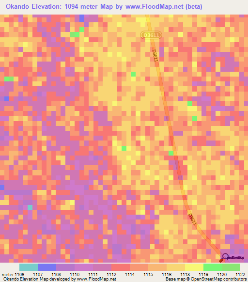 Okando,Namibia Elevation Map