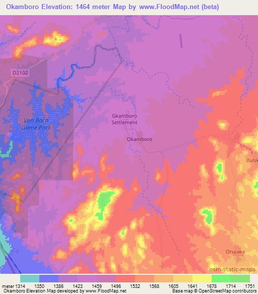 Okamboro,Namibia Elevation Map