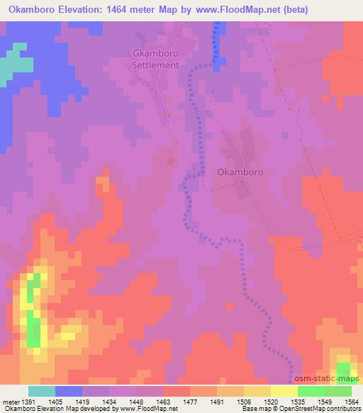 Okamboro,Namibia Elevation Map