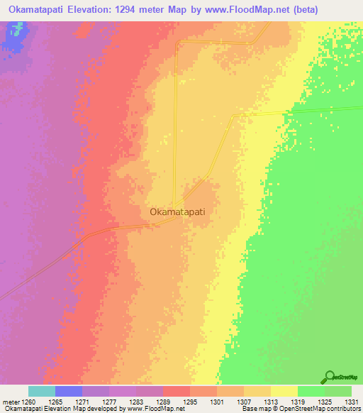 Okamatapati,Namibia Elevation Map