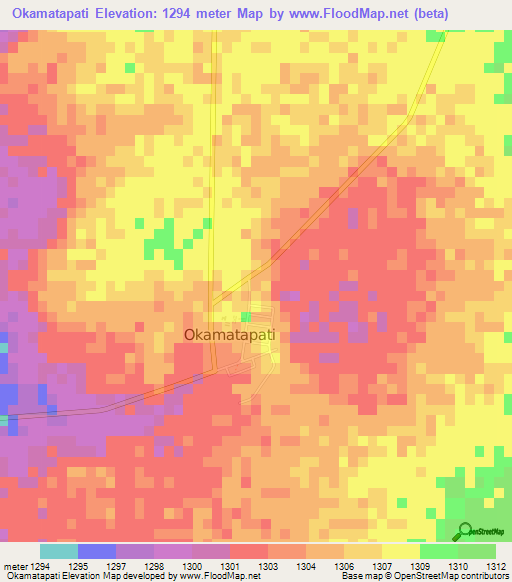 Okamatapati,Namibia Elevation Map