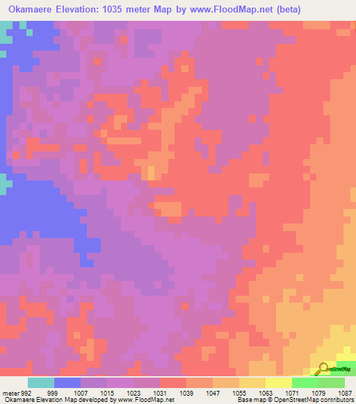 Okamaere,Namibia Elevation Map