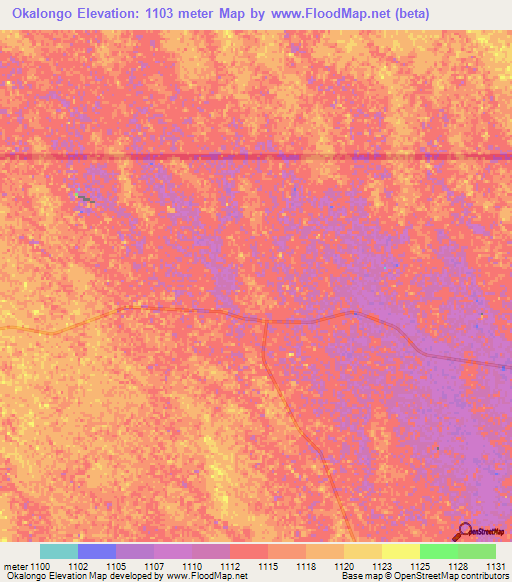 Okalongo,Namibia Elevation Map