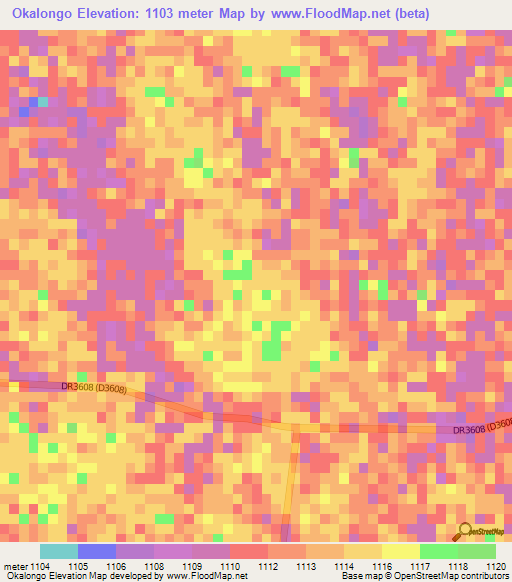 Okalongo,Namibia Elevation Map