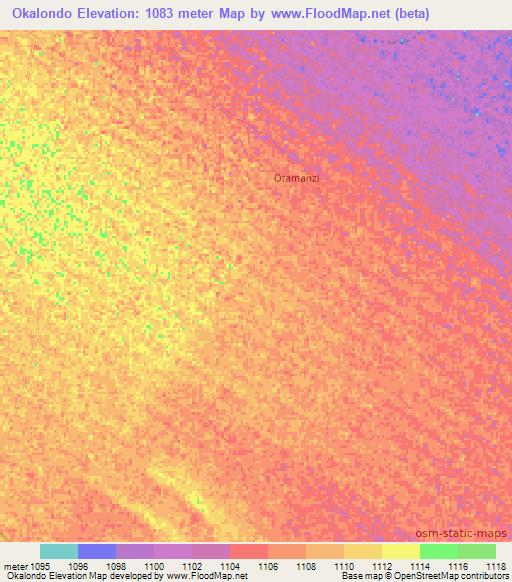 Okalondo,Namibia Elevation Map