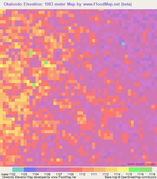 Okalondo,Namibia Elevation Map