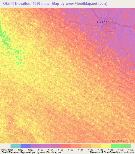 Okalili,Namibia Elevation Map