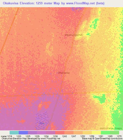 Okakuvisa,Namibia Elevation Map
