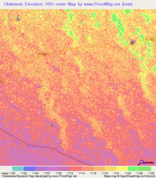 Okakekete,Namibia Elevation Map