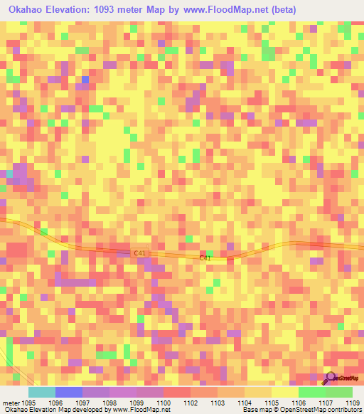 Okahao,Namibia Elevation Map