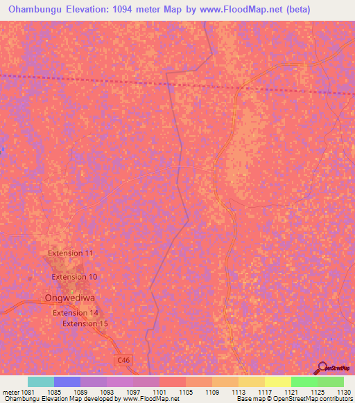Ohambungu,Namibia Elevation Map