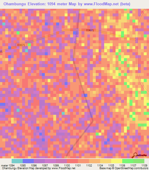 Ohambungu,Namibia Elevation Map