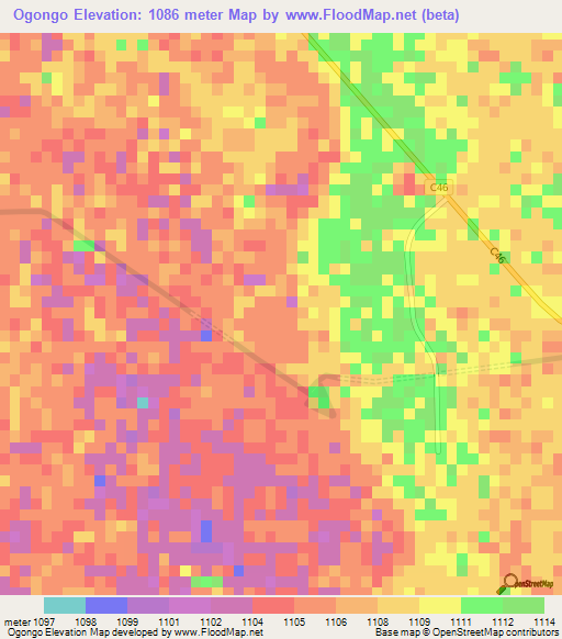 Ogongo,Namibia Elevation Map
