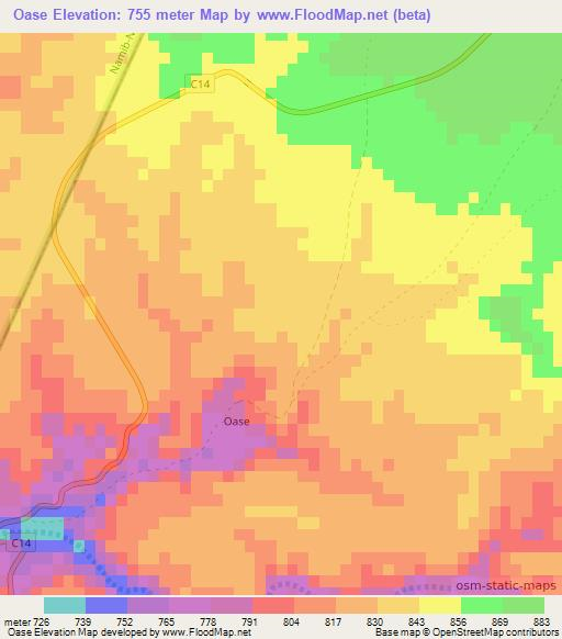 Oase,Namibia Elevation Map