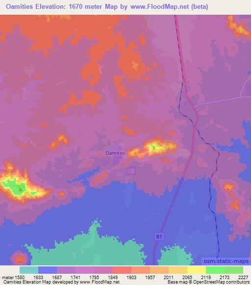 Oamities,Namibia Elevation Map