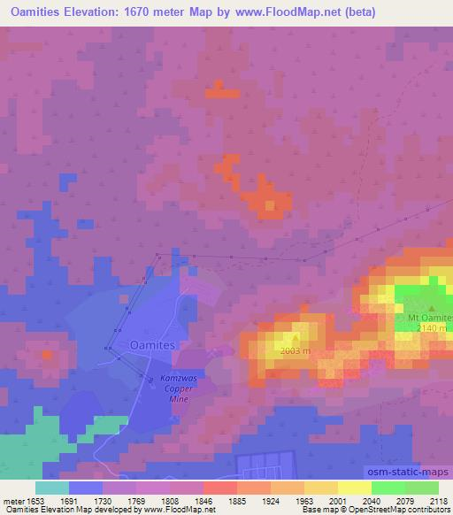 Oamities,Namibia Elevation Map